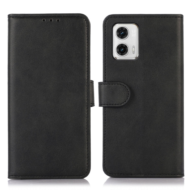 Cow-texture leather phone case for Motorola Moto G73 5G, black, with magnetic clasp