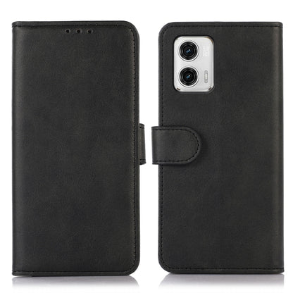 Cow-texture leather phone case for Motorola Moto G73 5G, black, with magnetic clasp