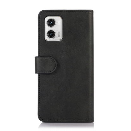 Cow-texture leather phone case for Motorola Moto G73 5G, black, front with camera cutout