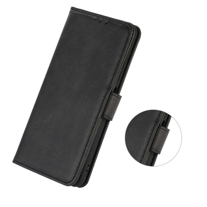 Cow-texture leather phone case for Motorola Moto G73 5G, black, side button cutouts