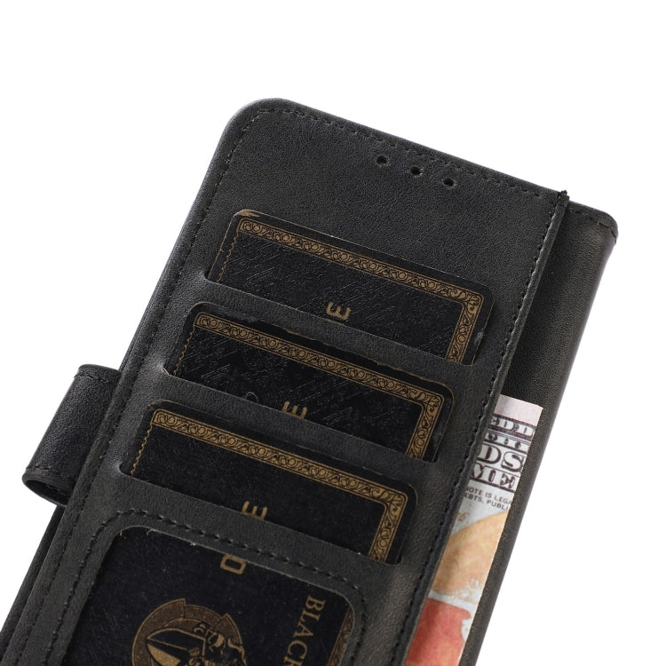 Cow-texture leather phone case for Motorola Moto G73 5G, black, card slot detail