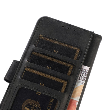 Cow-texture leather phone case for Motorola Moto G73 5G, black, card slot detail