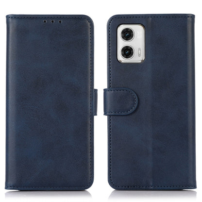 Cow-texture leather phone case for Motorola Moto G73 5G, blue, front and back