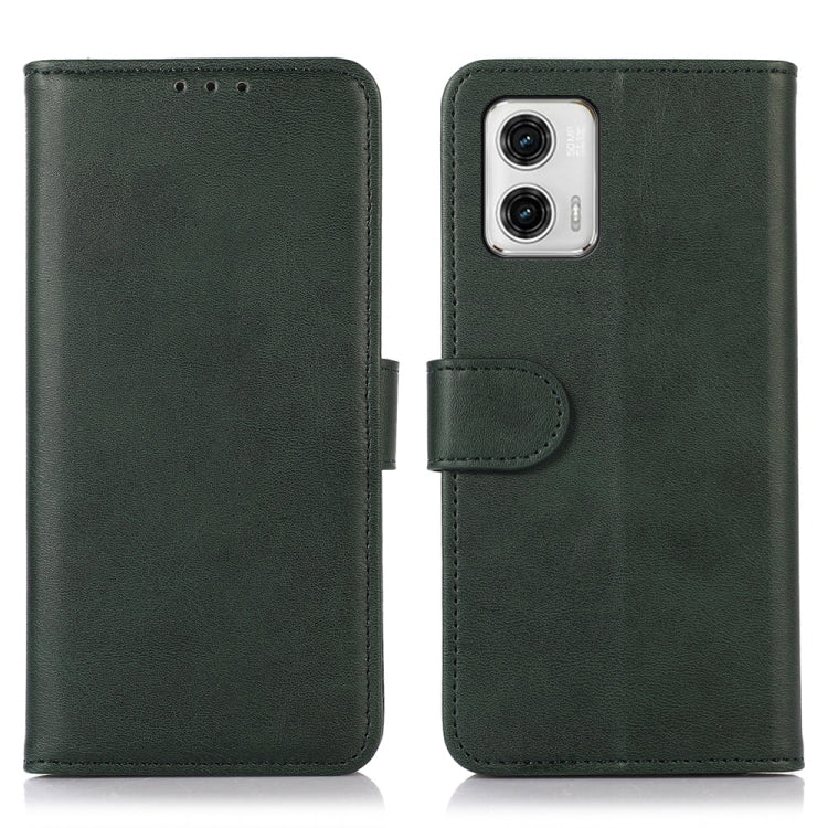 Cow-texture leather phone case for Motorola Moto G73 5G, green, front and back