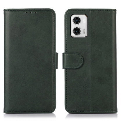 Cow-texture leather phone case for Motorola Moto G73 5G, green, front and back