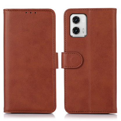 Cow-texture leather phone case for Motorola Moto G73 5G, brown, front and back