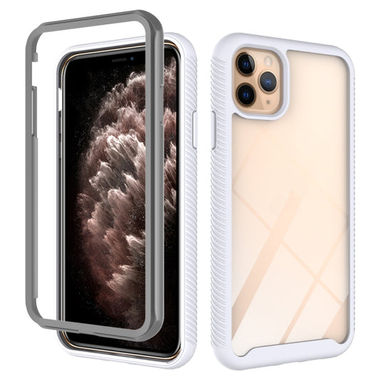 Shockproof phone case in white with gray bumper, raised screen and camera edges