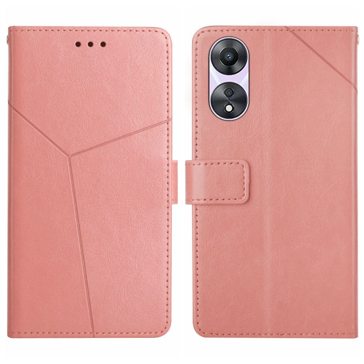 Pink flip leather phone case with Y geometric pattern and camera cutout