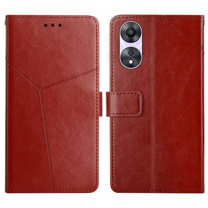 Red flip leather phone case with Y geometric pattern and camera cutout