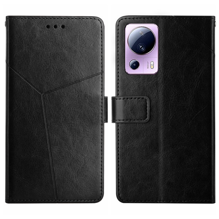 Black Y-pattern flip leather phone case with card slot and camera cutout