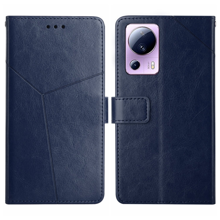 Blue Y-pattern flip leather phone case with card slot and camera cutout