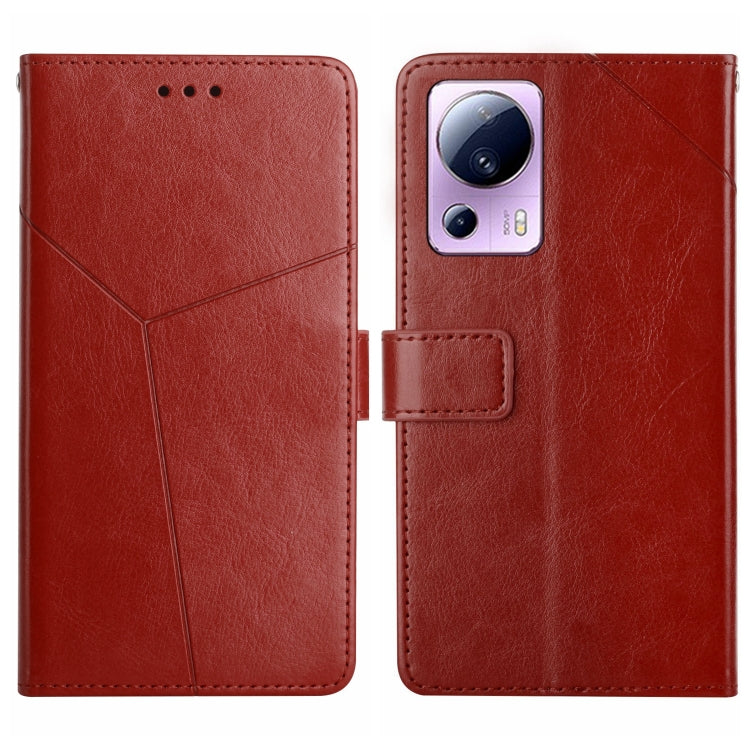 Red Y-pattern flip leather phone case with card slot and camera cutout