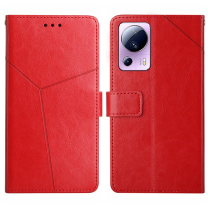 Red Y-pattern flip leather phone case with front flip cover and card slot