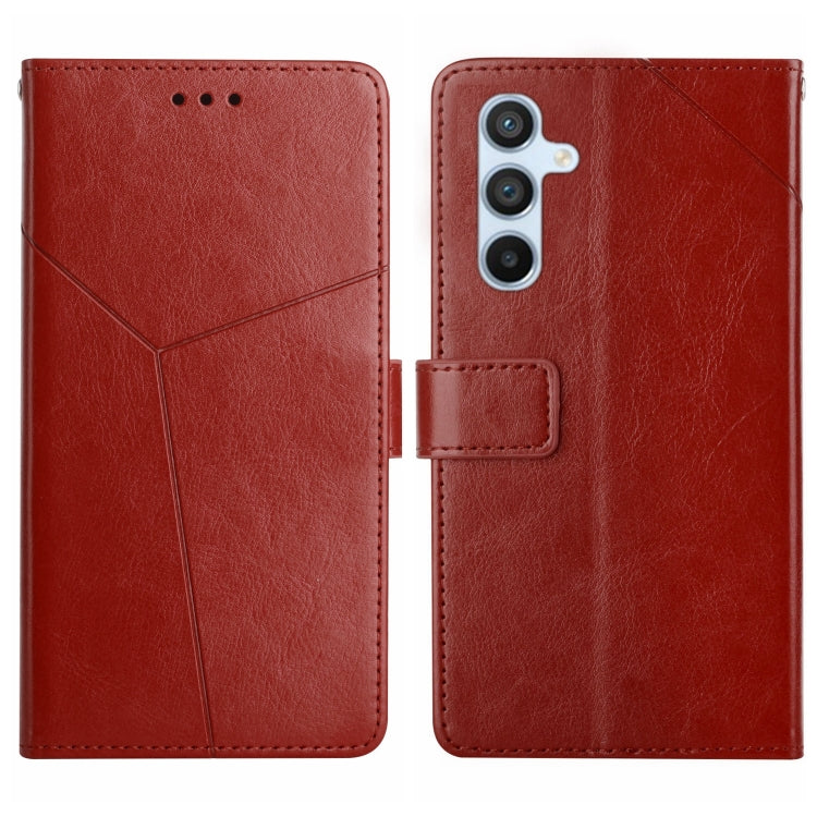 Red Y-pattern flip leather phone case with camera opening and card holder