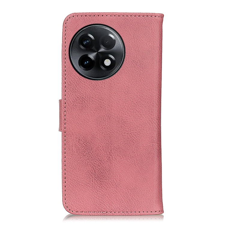 Pink cowhide-texture flip leather phone case with camera cutout on back