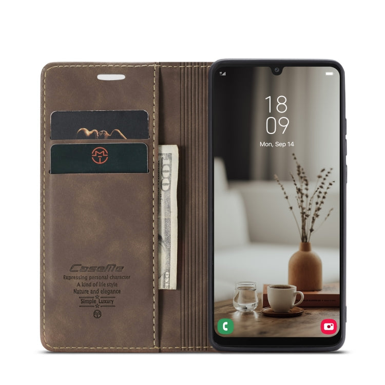 Brown leather wallet phone case with interior card slots and flip cover