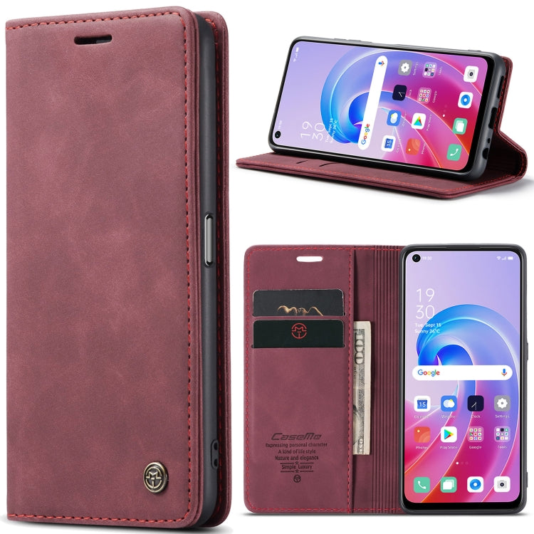 Wine red leather flip phone case with interior card slots and angled stand