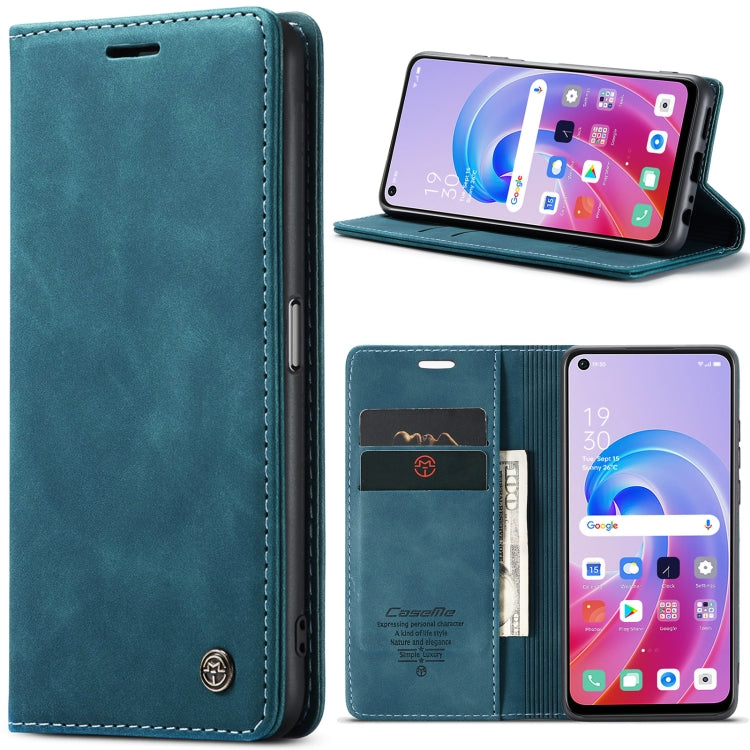 Blue leather flip phone case with card slots and stand for smartphone