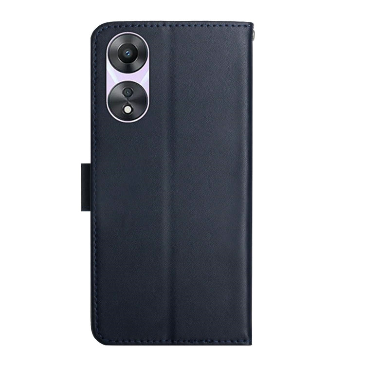 Genuine leather flip phone case, dark blue, front camera cutout with raised edges