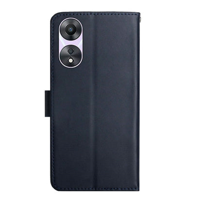 Genuine leather flip phone case, dark blue, front camera cutout with raised edges