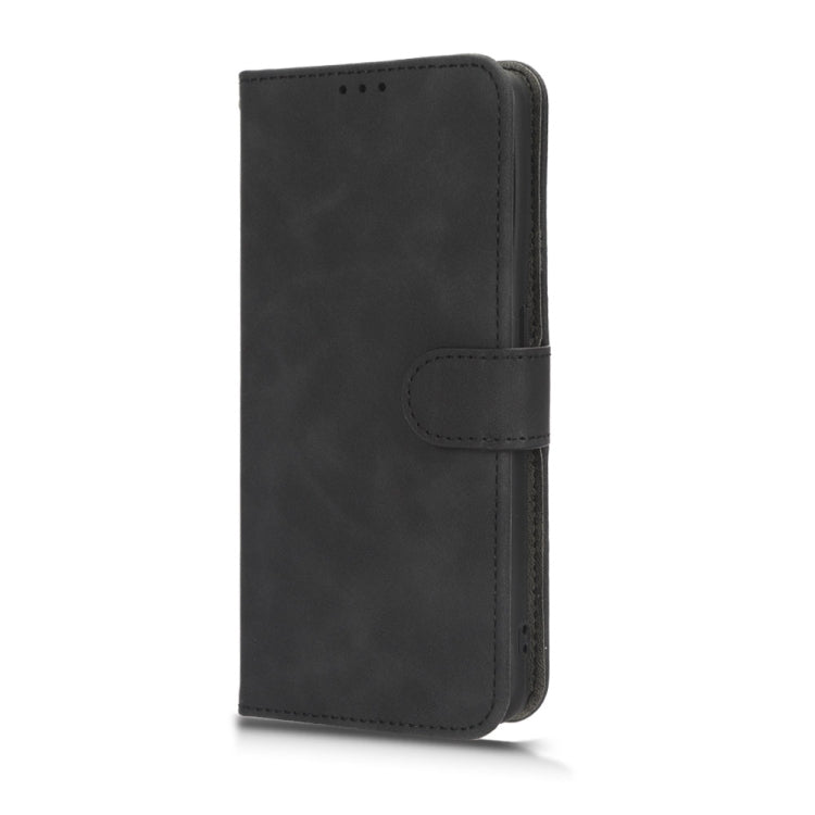 Black magnetic flip leather phone case, front cover closed, card pocket