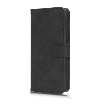 Black magnetic flip leather phone case, front cover closed, card pocket