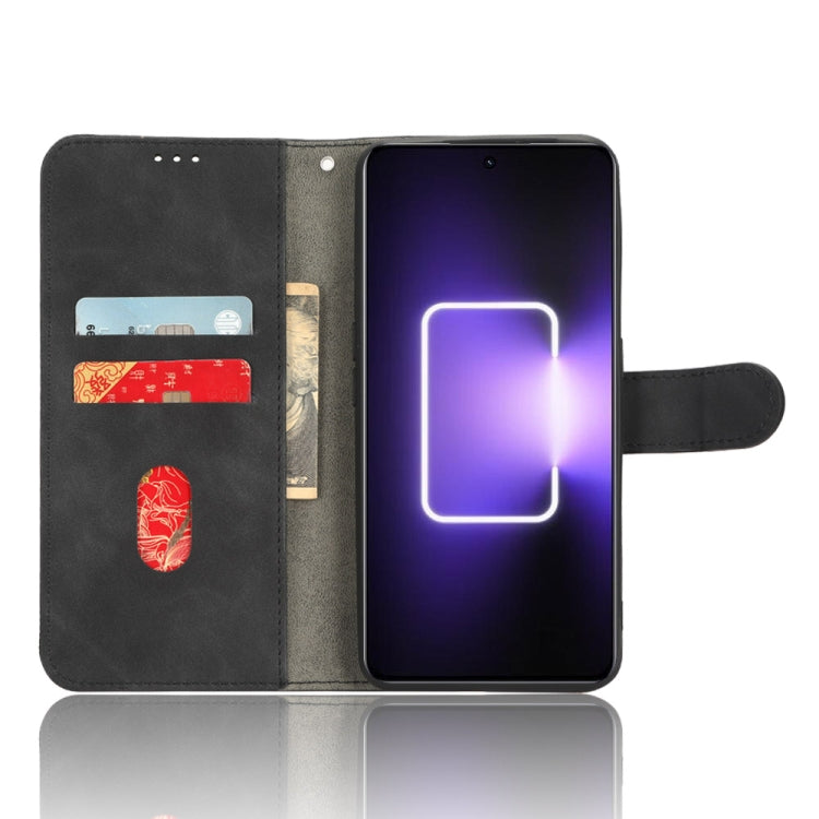 Black magnetic flip leather phone case open, showing card pockets and phone cover