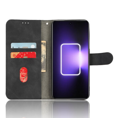 Black magnetic flip leather phone case open, showing card pockets and phone cover
