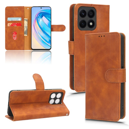 Magnetic flip leather phone case, brown with flip stand for hands-free viewing