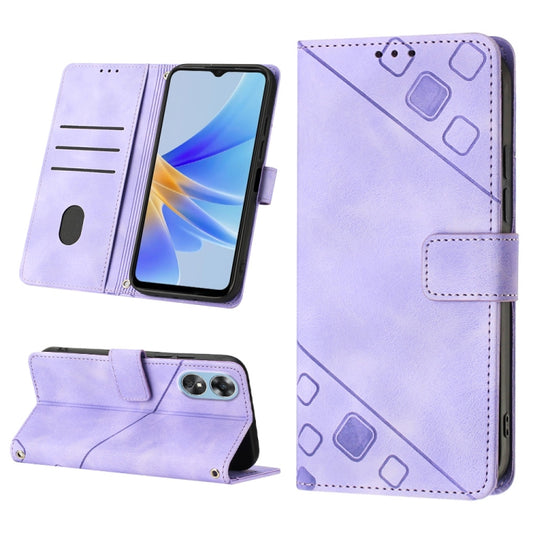 Light purple embossed leather phone case with wallet folio, card slots, and kickstand