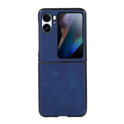 Blue PU textured shockproof flip-style phone case with camera lens openings