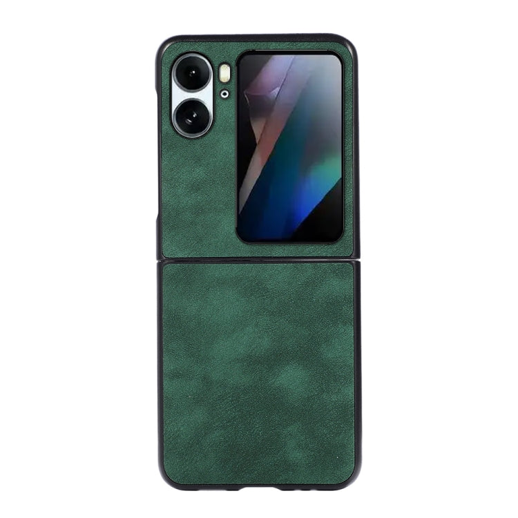 Green PU textured shockproof flip-style phone case with front cutout