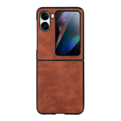 Brown PU textured shockproof flip-style phone case with camera and screen cutout