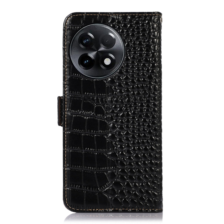 Black crocodile-texture leather phone case with round camera cutout and magnetic flap