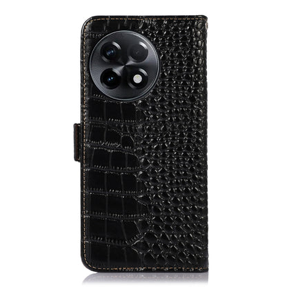 Black crocodile-texture leather phone case with round camera cutout and magnetic flap