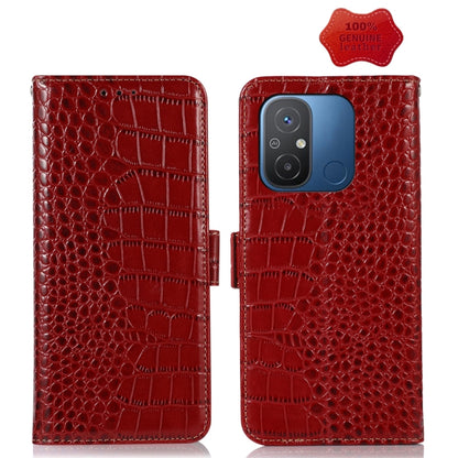 Red crocodile-embossed leather phone case with flip cover and card-slot style opening