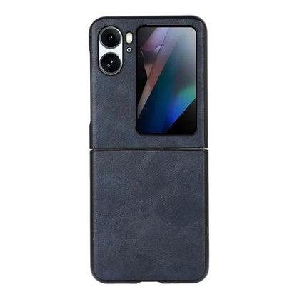 Black faux cowhide texture flip phone case for OPPO Find N2 Flip with camera cutouts.