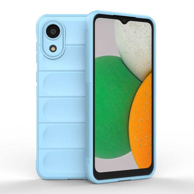Light blue TPU phone case with flannel lining and raised screen bezel