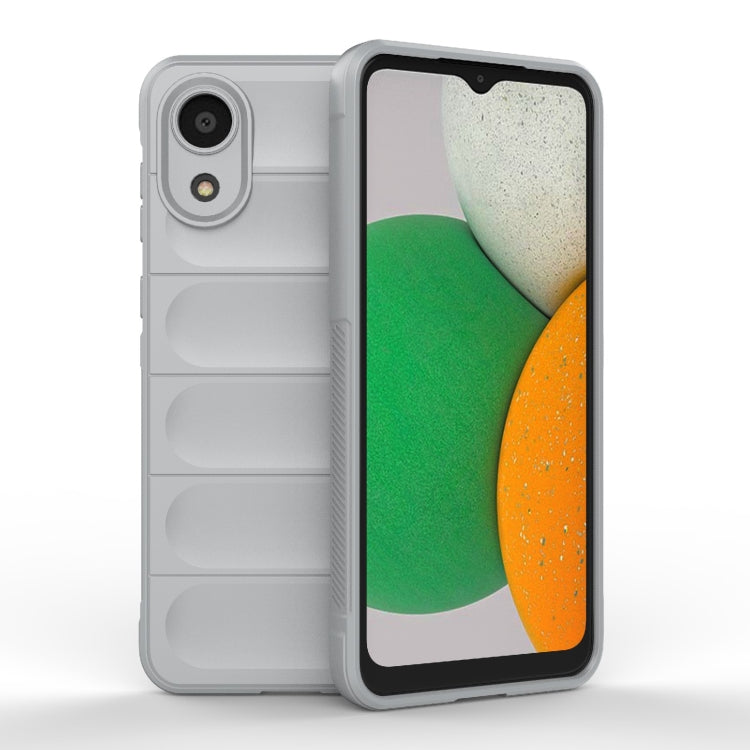 Light gray TPU phone case with flannel lining and raised screen bezel
