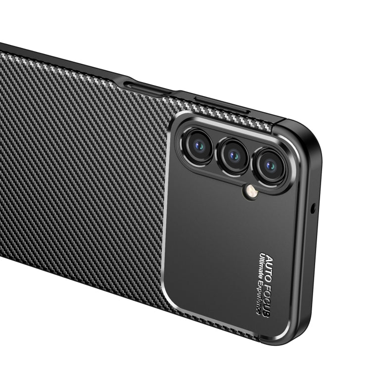 Carbon fiber TPU phone case corner view with triple camera area and side port cutouts