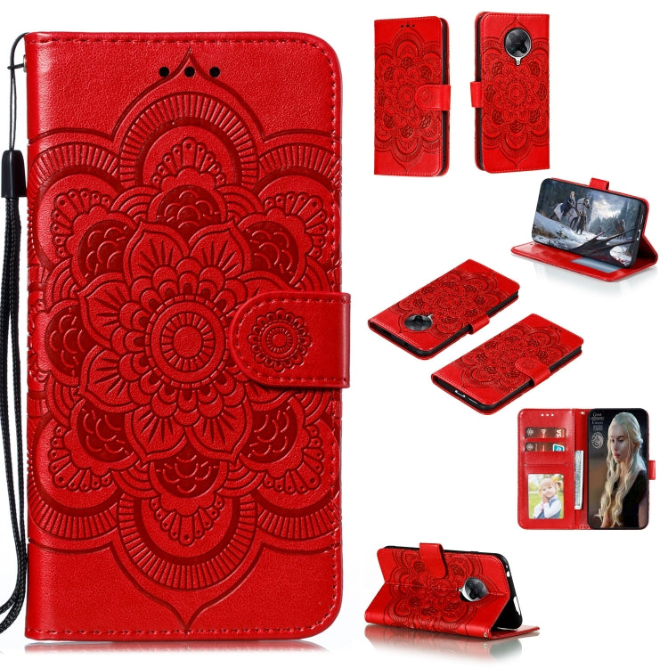 Red PU leather phone case with mandala embossed front and horizontal flip cover