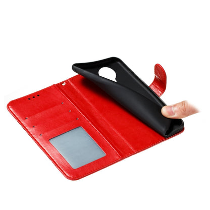 Red PU leather phone case with card slot window and strap opening