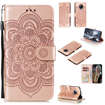 Rose pink PU leather phone wallet case with embossed mandala, card slots, lanyard strap