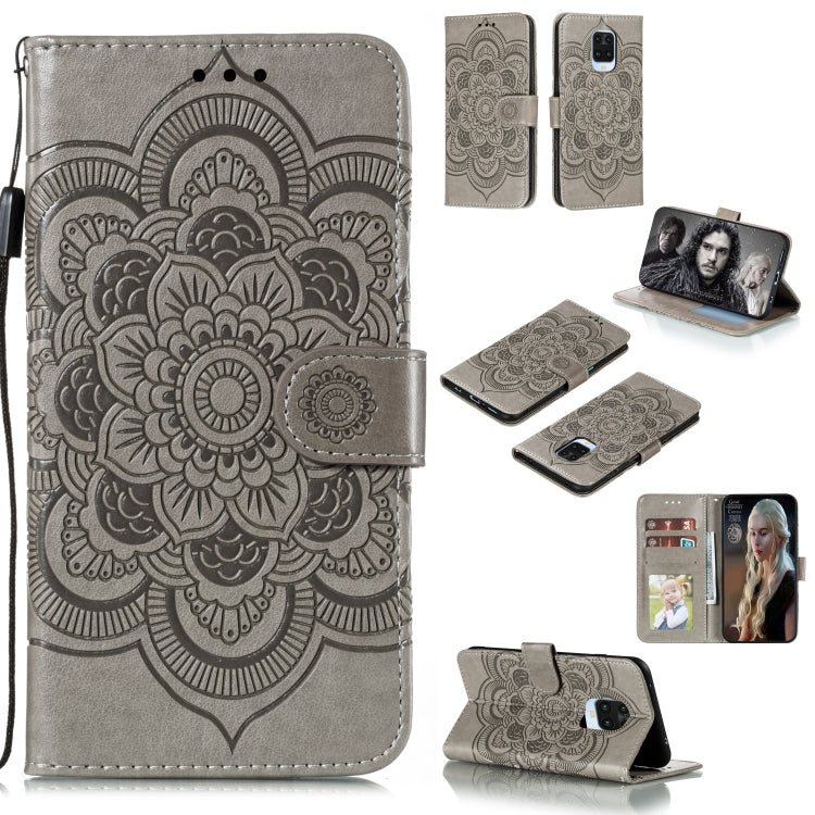 Grey mandala embossed flip PU leather phone case with card slots and holder