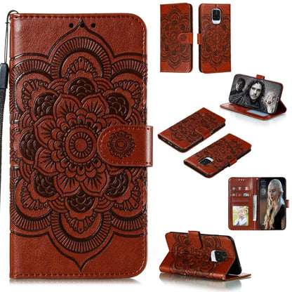 Brown mandala embossed flip PU leather phone case with card slots and holder