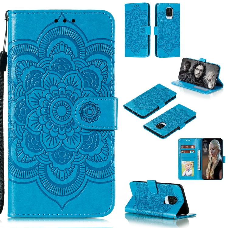 Blue mandala embossed flip PU leather phone case with card slots and holder