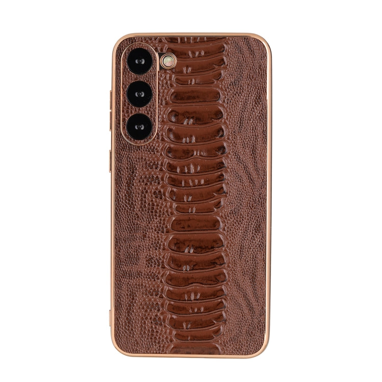 Genuine leather phone case, coffee brown crocodile-texture with triple camera cutouts