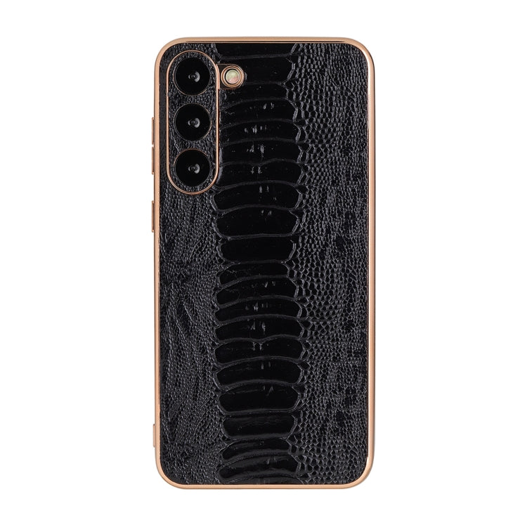 Genuine leather phone case, black crocodile-texture with triple camera cutouts