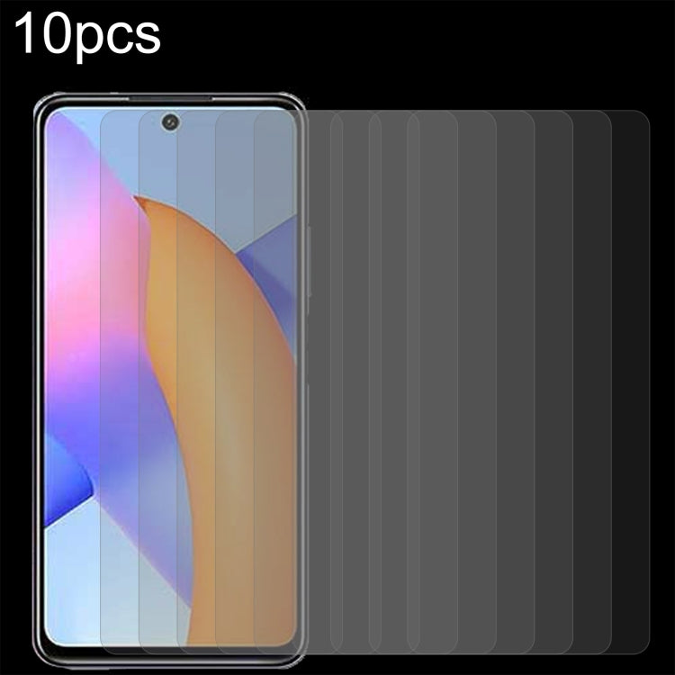 10-pack tempered glass screen protectors on phone screen, clear 2.5D curved fit