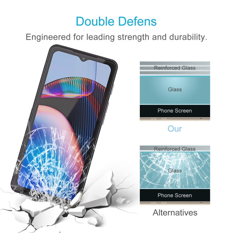 10-pack tempered glass screen protector shown with reinforced glass layer diagram
